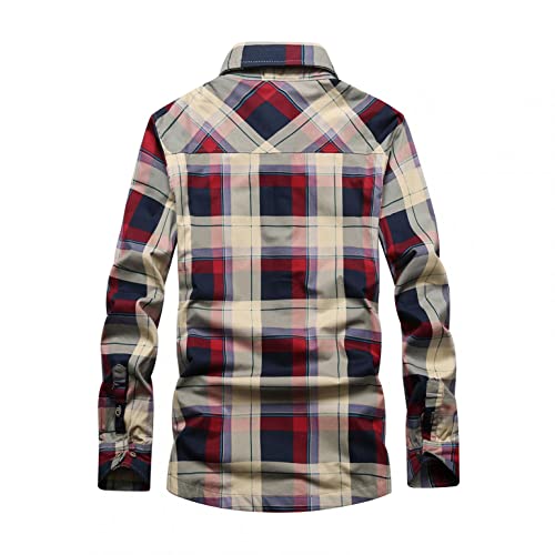 ZHUER Vintage Men's Warm Sherpa Fleece Lined Plaid Long Sleeve Shirt Jackets