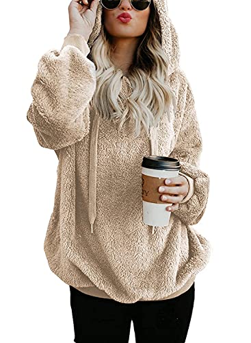 Plaid Sherpa Hoodie with Pockets for Women