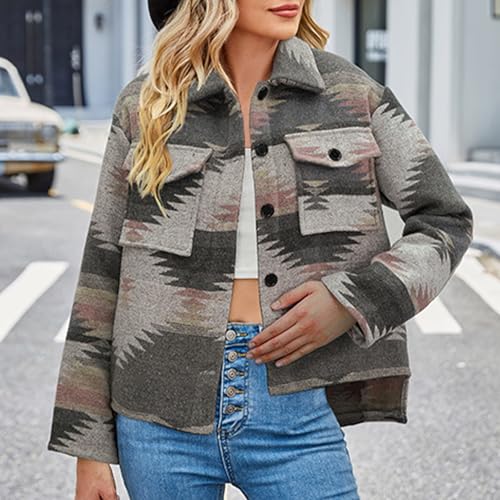 FOCLMP Women's Aztec Fall Shacket Jacket 2024 Trendy Fashion Top