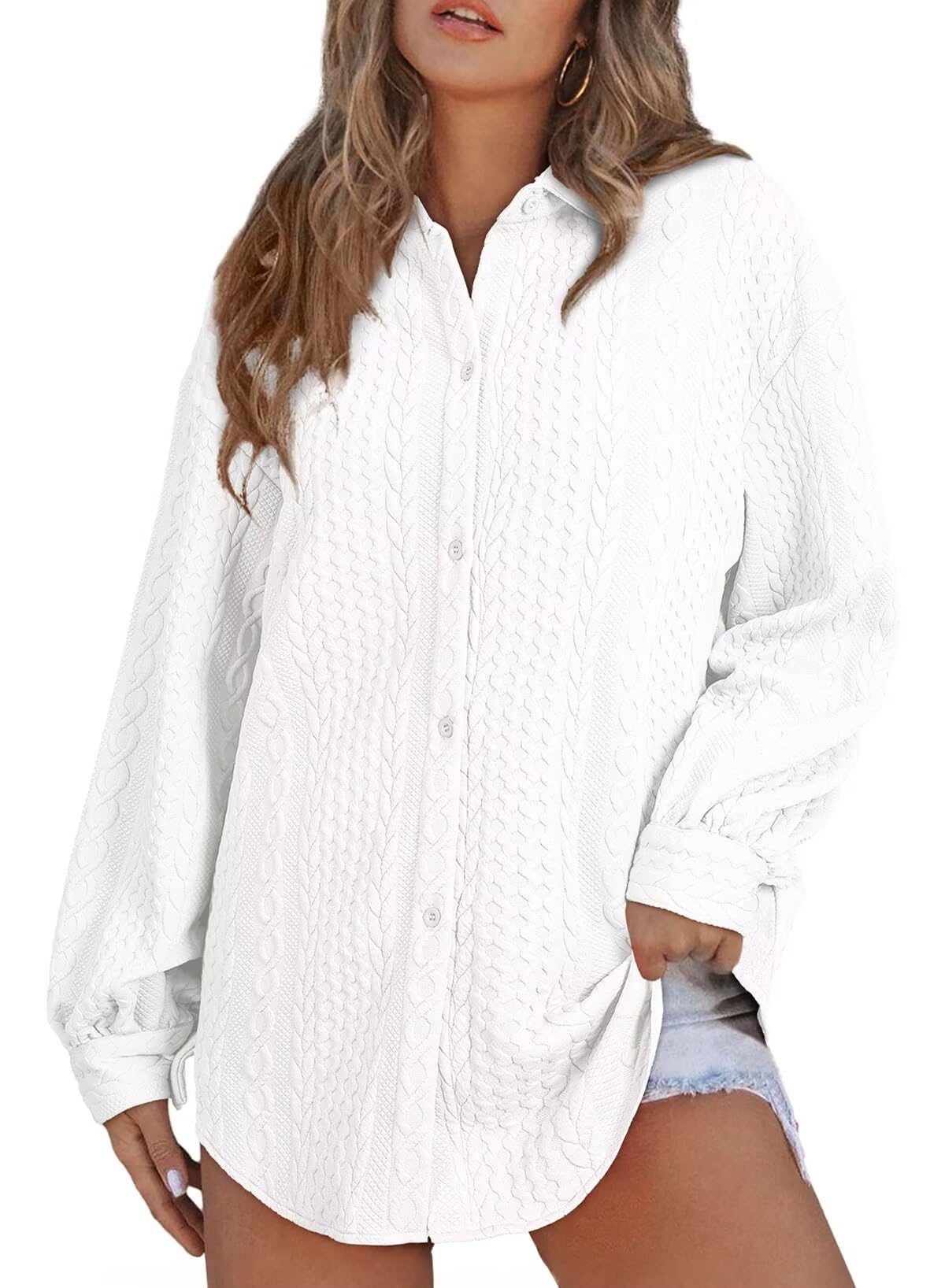 Stylish Women's Oversized Blouse with Long Lantern Sleeves and V-Neck