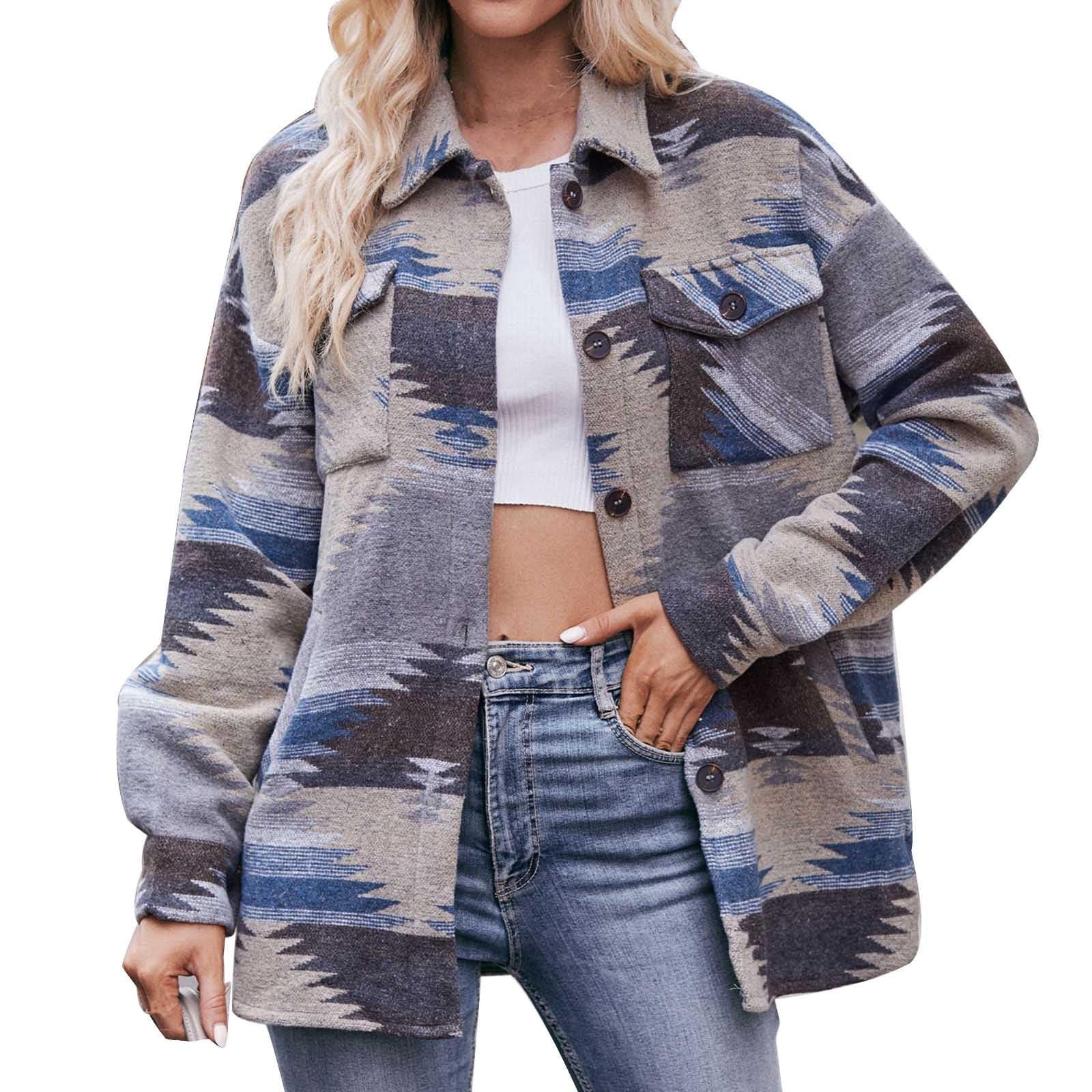Uillui Women's Vintage Flannel Shacket Plus Size Coat