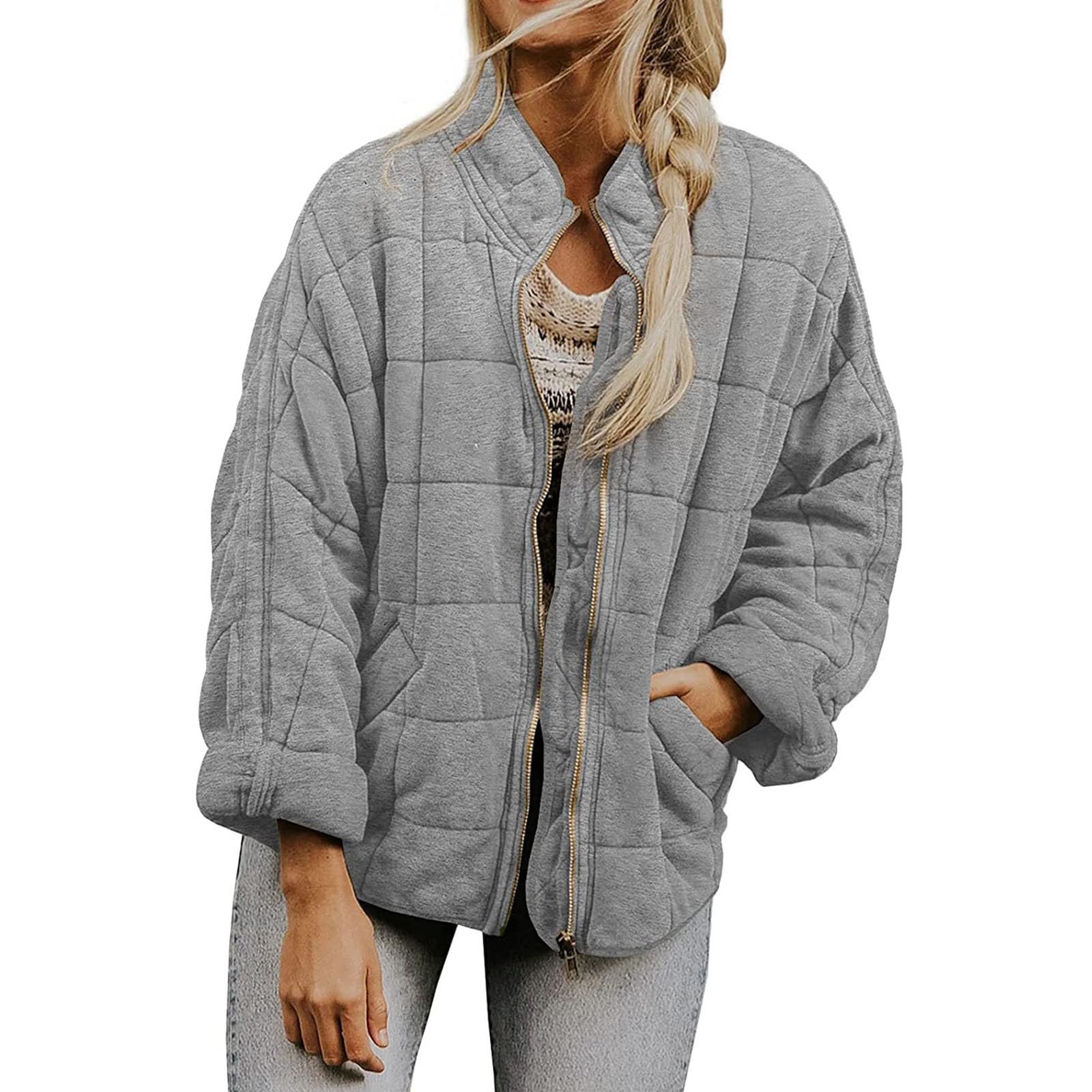 Women's Plus Size Lightweight Quilted Puffer Coat Zip Up Warm Winter Outwear