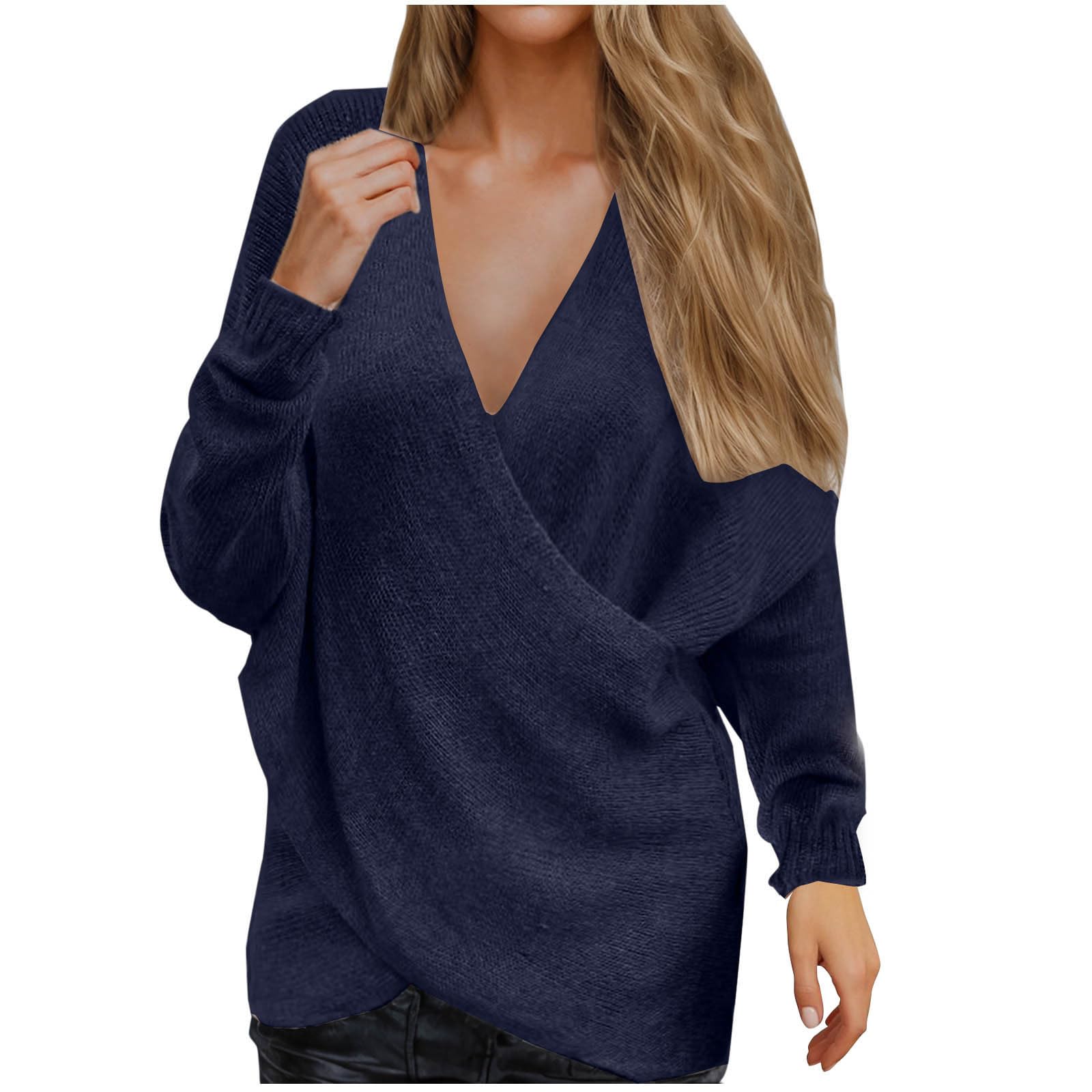 Gsatuba Women's Sexy V-Neck Cross Knit Sweater Light Winter Fashion