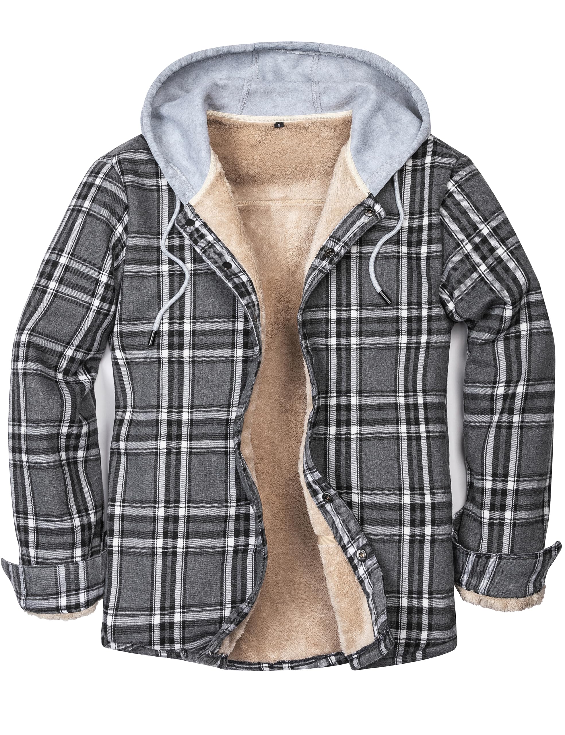 Plaid Flannel Shirt Jacket for Men with Sherpa Lining and Hood